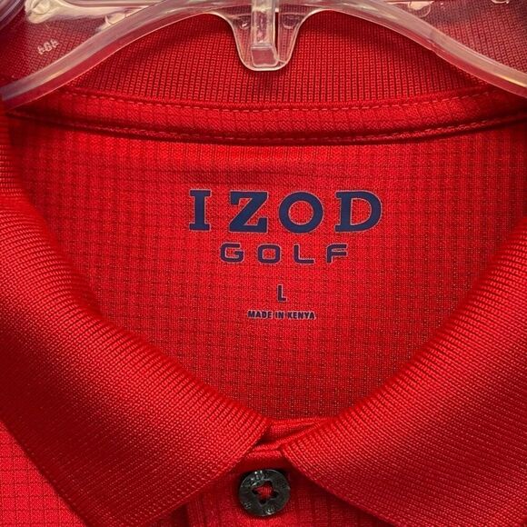 IZOD Golf Shirt Men's Large Red Textured Short Sleeve Three Button Performance - Picture 6 of 14